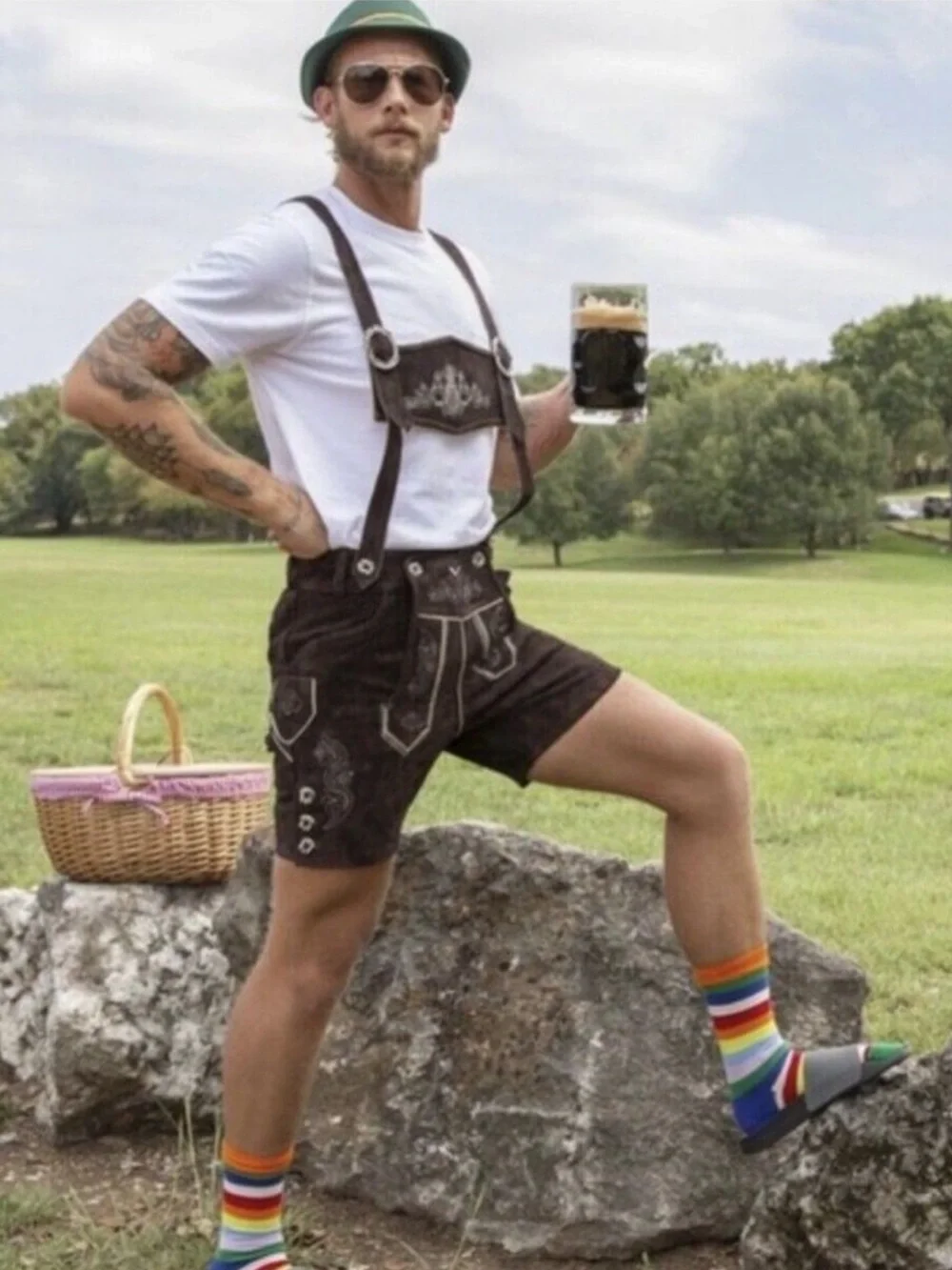 SOLD-Chubbies Mens XL Brown Suede Lederhosen Oktoberfest Festival Rustic